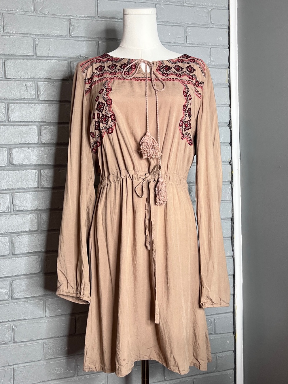 Rock & Roll Cowgirl Embroidered Boho Aztec Tunic Long Sleeve Dress Size Medium